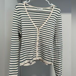 Madewell cream & blue stripped button front sweater